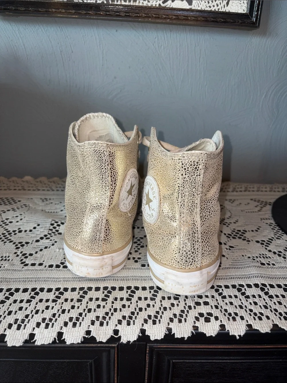Converse High Top Sneakers in Metallic Gold with White Accents